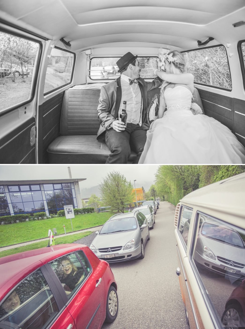 VW Büssli auf dem Weg zur Feier – © Sarah Urech Photography