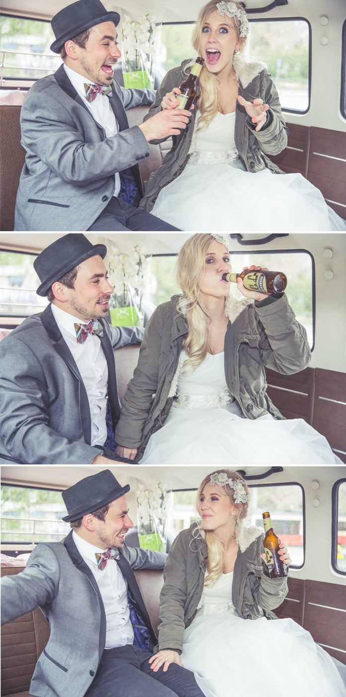 VW Büssli mit Brautpaar – © Sarah Urech Photography